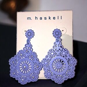 NWT! M. Haskell Lavender Metal Rhinestone Dangle 2 3/8" Earrings!